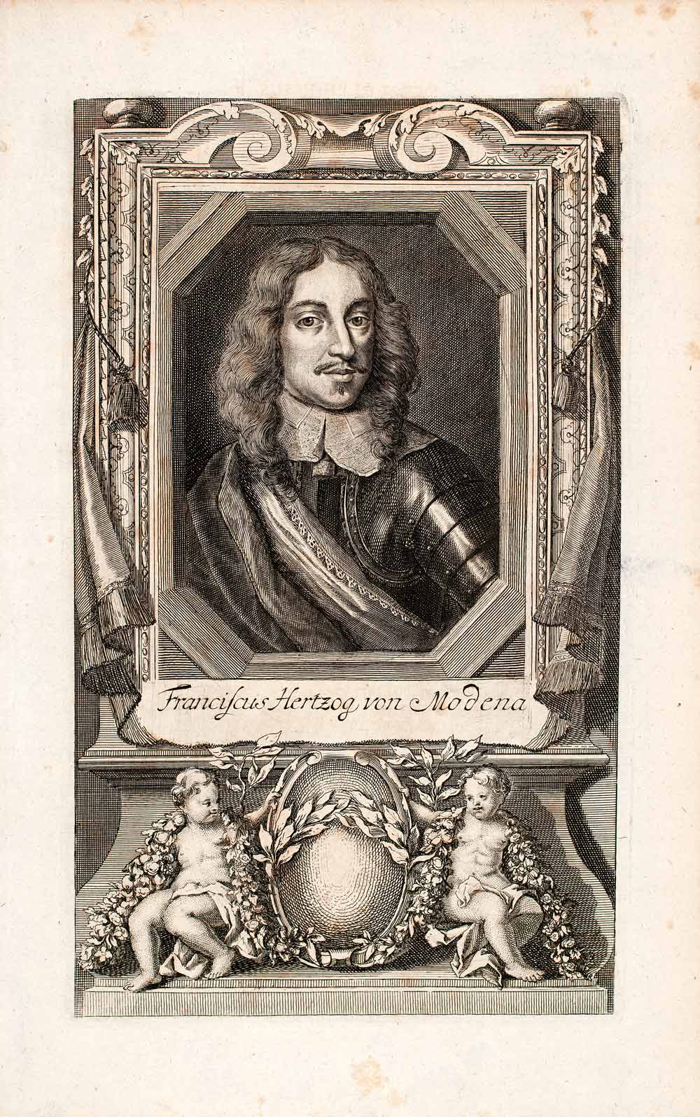 1721 Copper Engraving Portrait Francesco I D'Este Duke Modena Reggio Italy EUM3