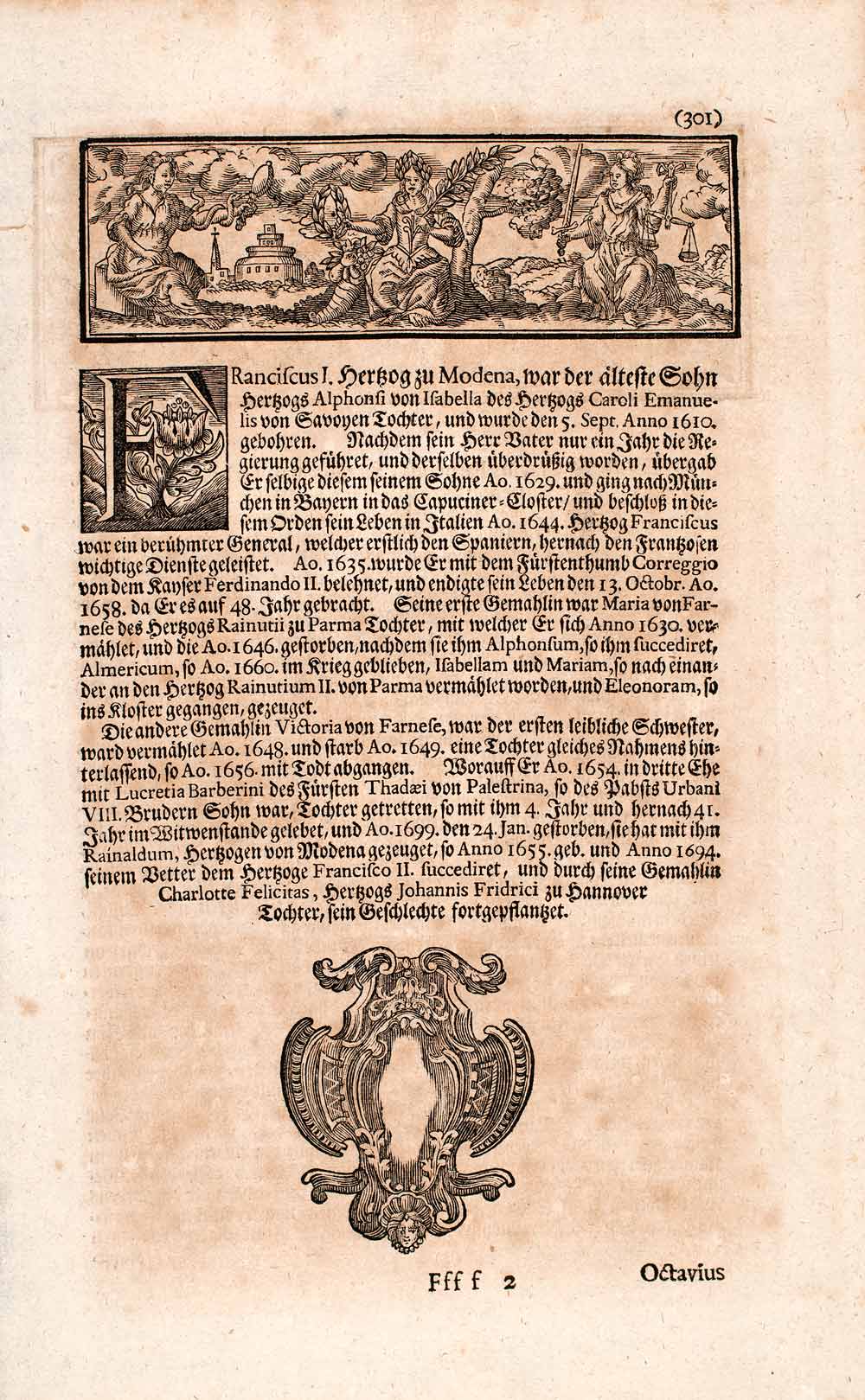 1721 Copper Engraving Portrait Francesco I D'Este Duke Modena Reggio Italy EUM3