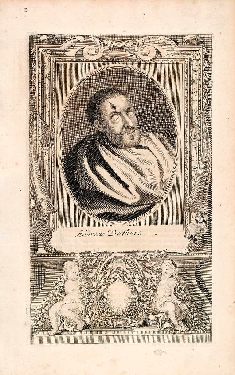 1721 Copper Engraving Portrait Andrew Bathory Prince Transylvania Cardinal EUM3