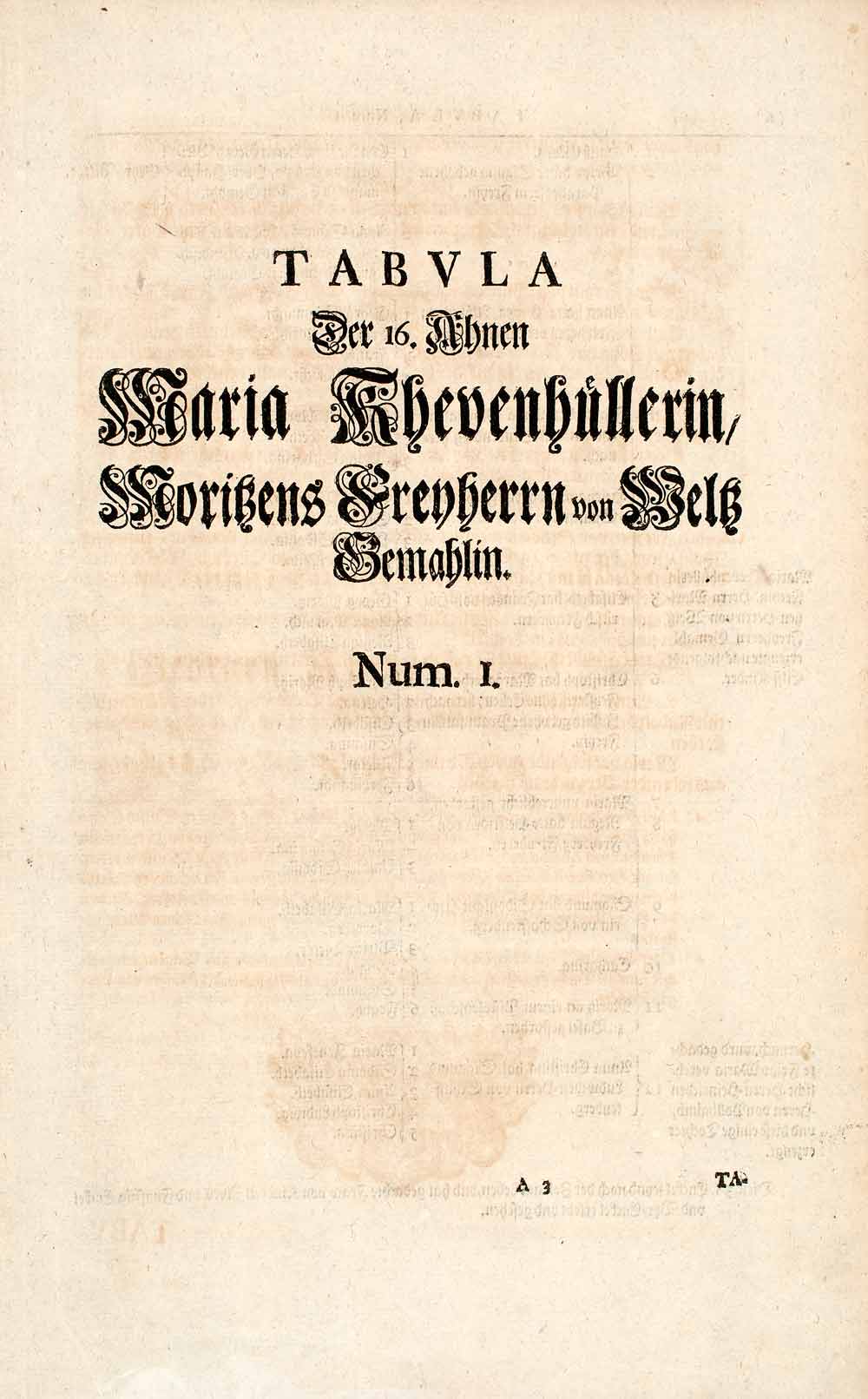 1722 Woodblock Print Genealogy German Maria Khevenhullerin Berrn Mori Von EUM4
