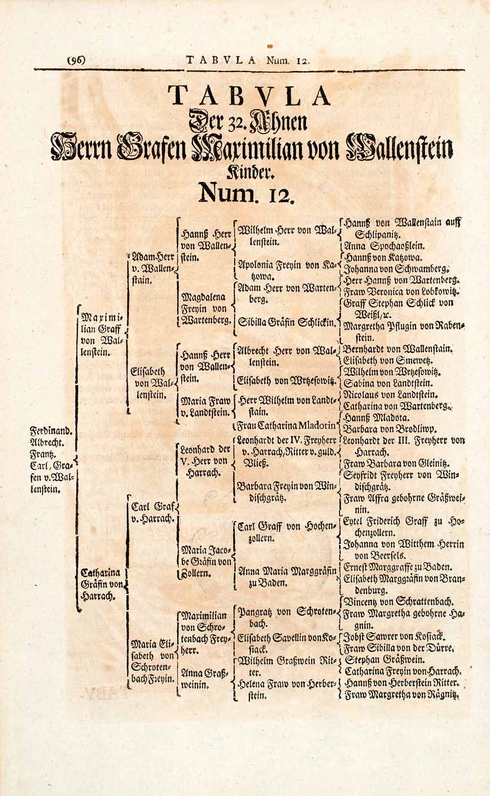 1722 Woodblock Print Genealogy Ancestry Frank Ferdinand Albrecht Von EUM4