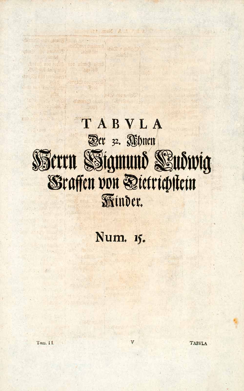 1722 Woodblock Print Genealogy Ancestry Von Dietrichstein Wagnin Freyin EUM4