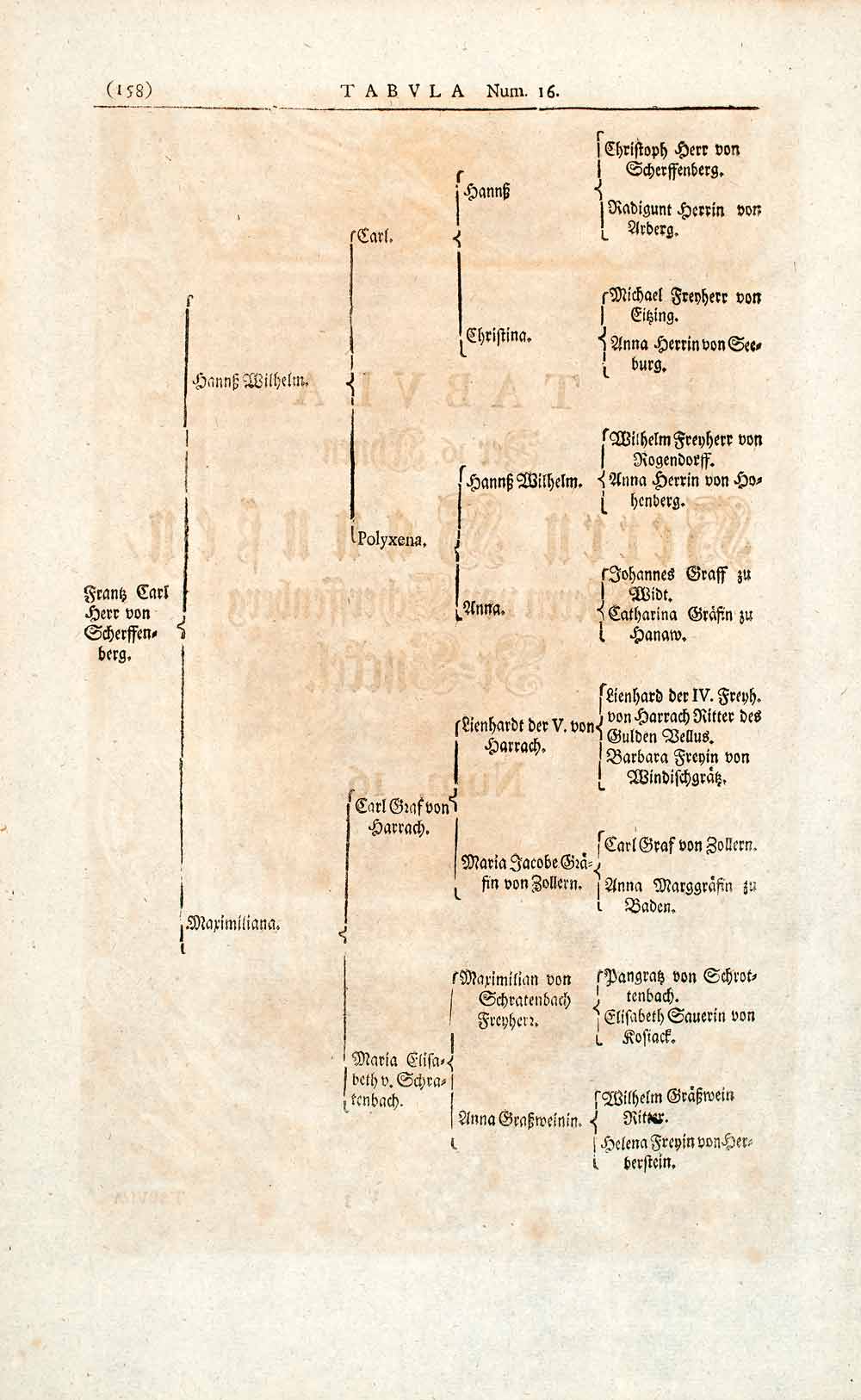 1722 Woodblock Print Genealogy Ancestry Von Scherssenberg Zollern Baden EUM4