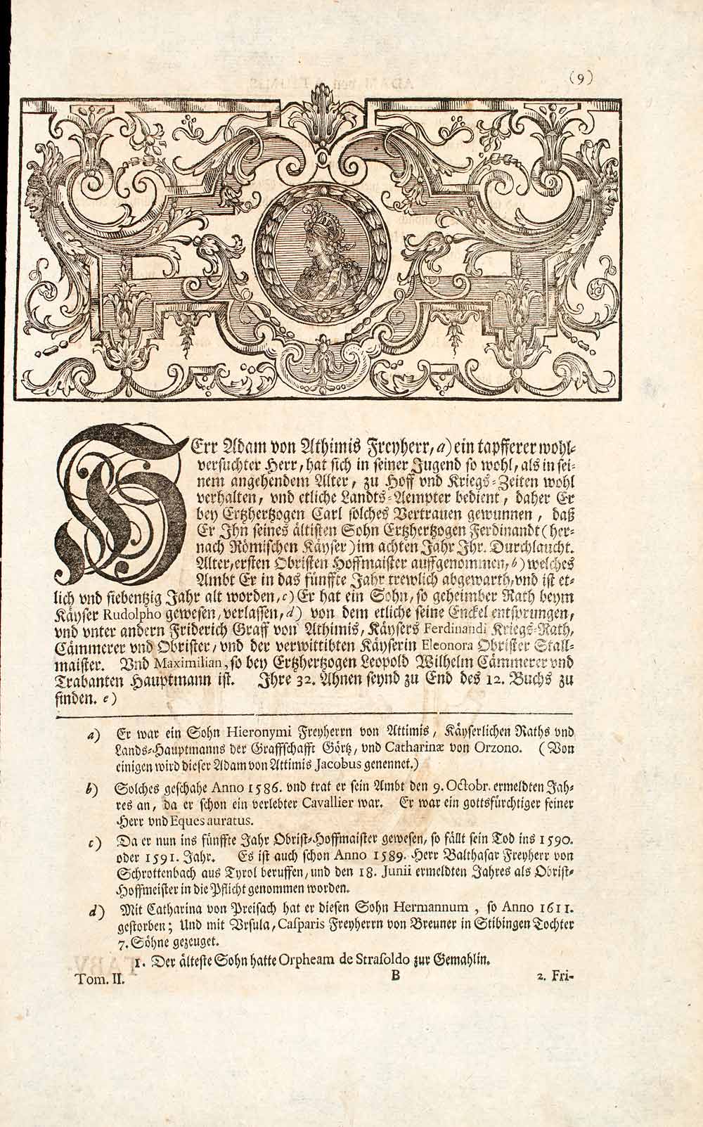 1722 Copper Engraving Adam Graf Von Attimis Count Holy Roman Empire EUM4