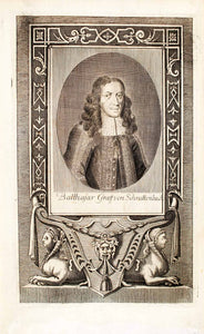 1722 Copper Engraving Balthasar Graff Von Schrattenbach Portrait Habsburg EUM4