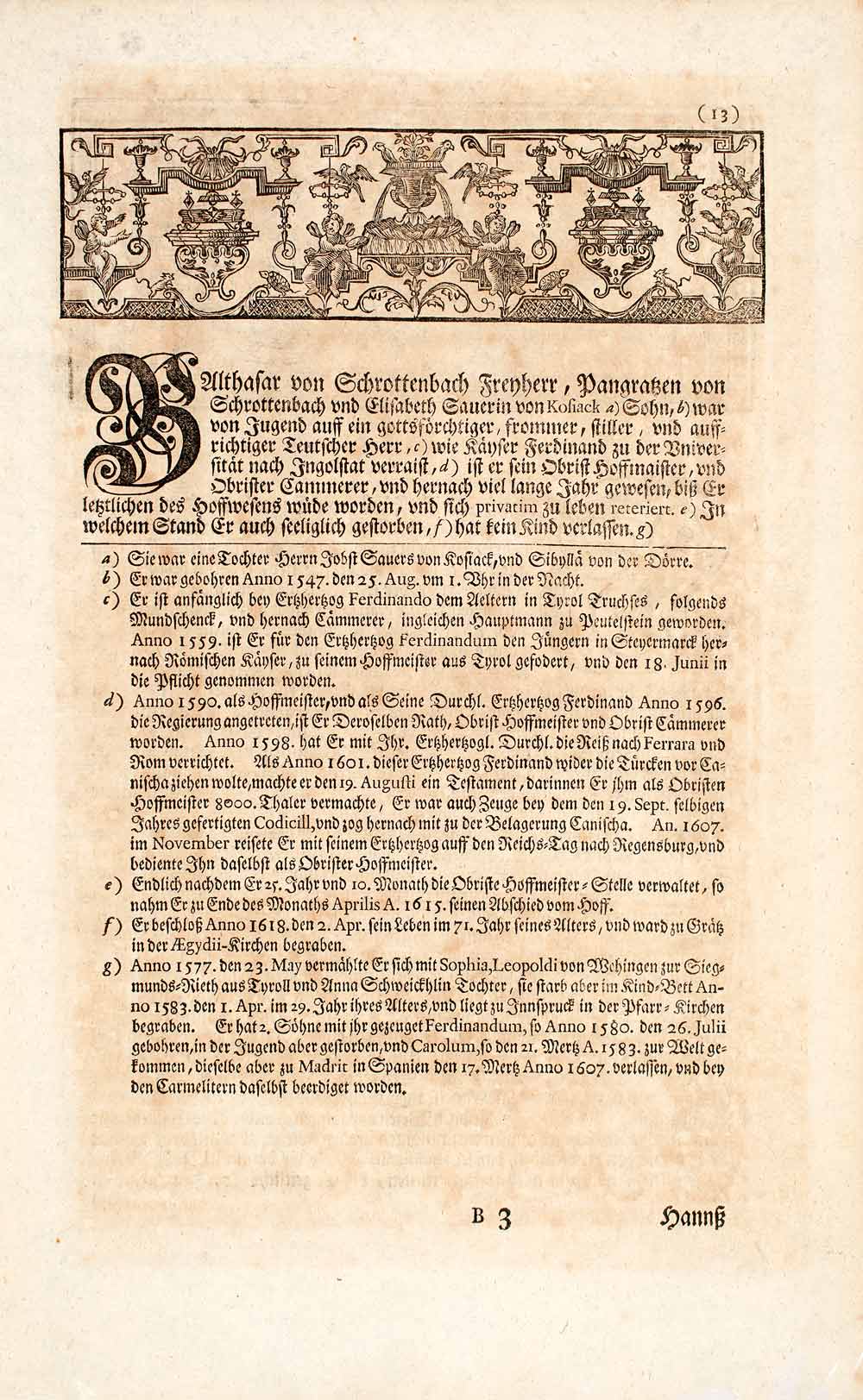 1722 Copper Engraving Balthasar Graff Von Schrattenbach Portrait Habsburg EUM4