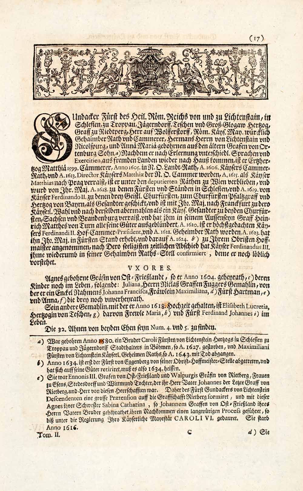 1722 Copper Engraving Gundacarus Princeps De Lichtenstein Holy Roman Empire EUM4