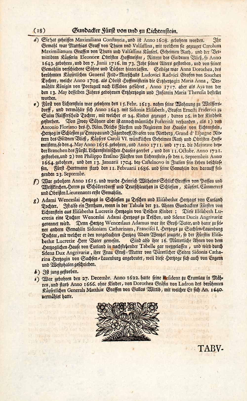 1722 Copper Engraving Gundacarus Princeps De Lichtenstein Holy Roman Empire EUM4