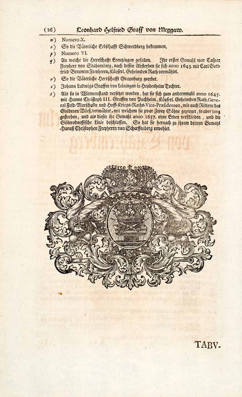 1722 Copper Engraving Leinhardt Hellsridt Graf von Meggaw European Nobility EUM4