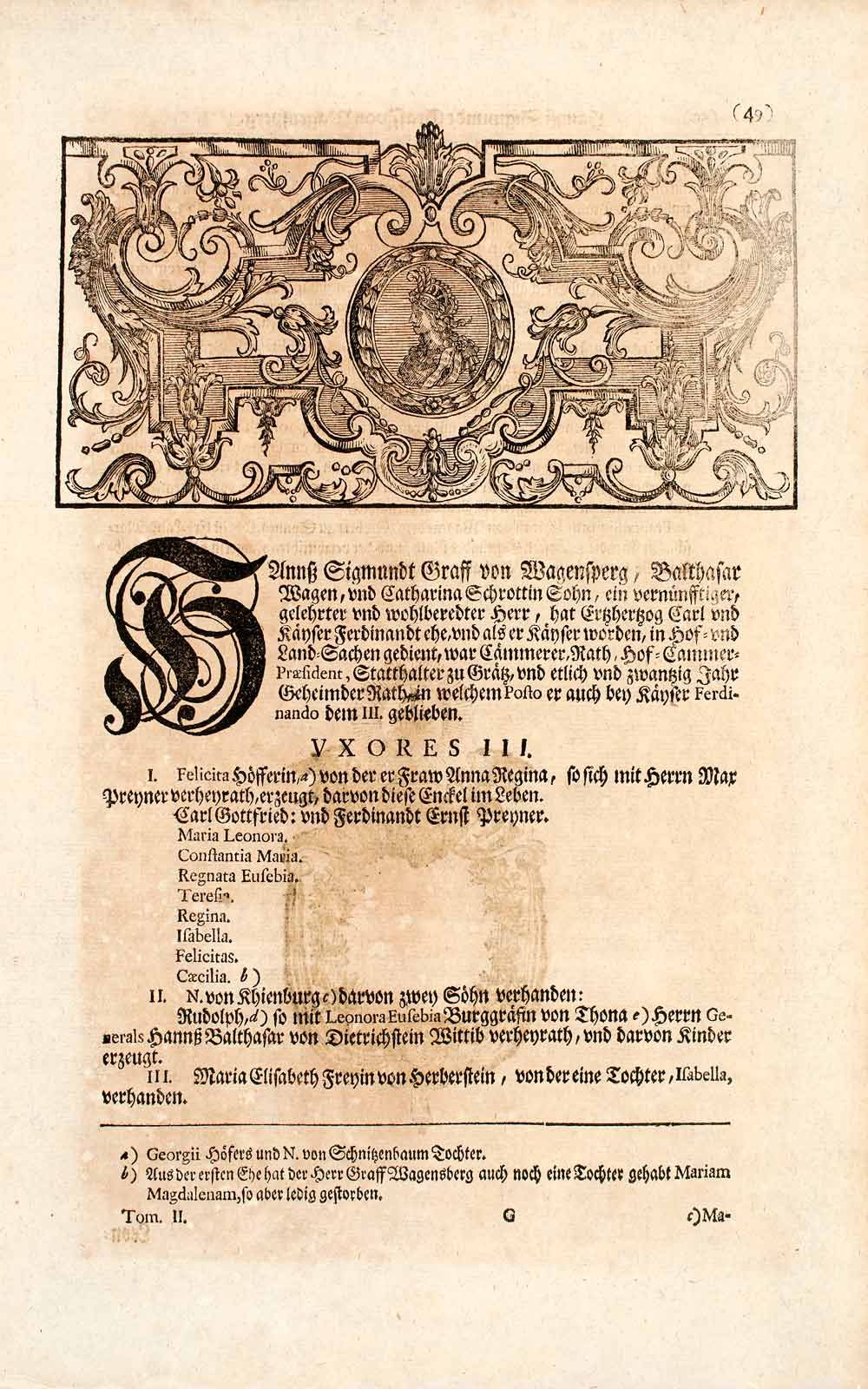 1722 Copper Engraving Count Hanns Sigmund Graf von Wagensperg Portrait EUM4