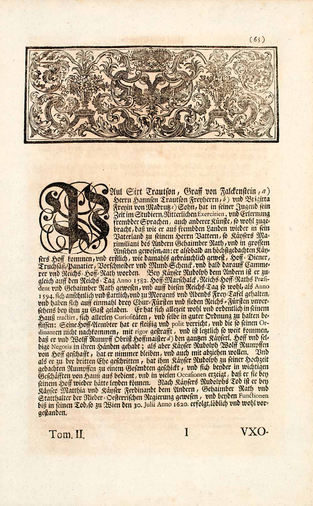 1722 Copper Engraving Count Paul Sixt Trautsamb Graf Zu Falkenstein Bavaria EUM4