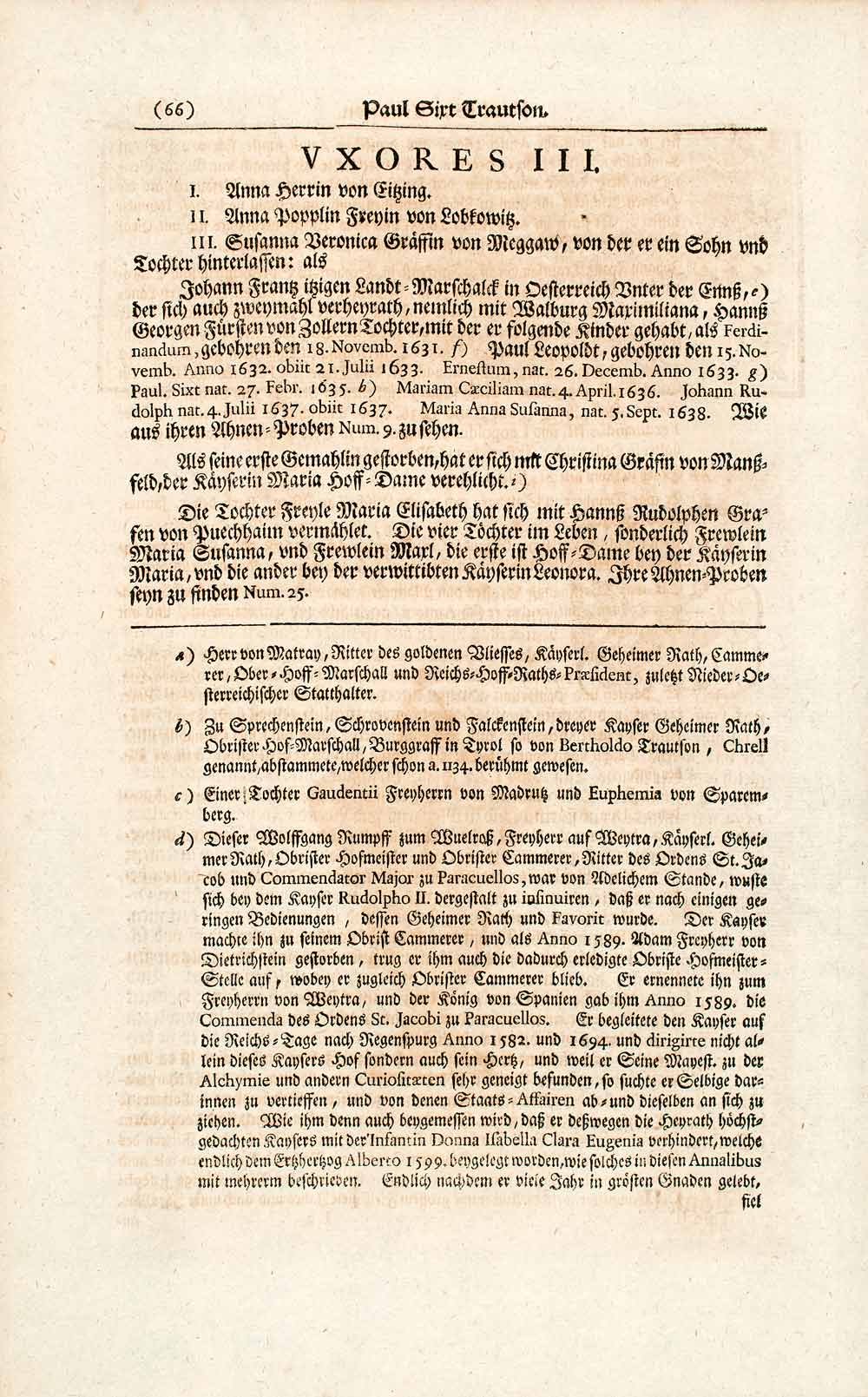 1722 Copper Engraving Count Paul Sixt Trautsamb Graf Zu Falkenstein Bavaria EUM4