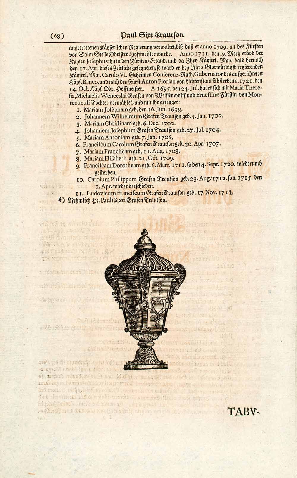 1722 Copper Engraving Count Paul Sixt Trautsamb Graf Zu Falkenstein Bavaria EUM4