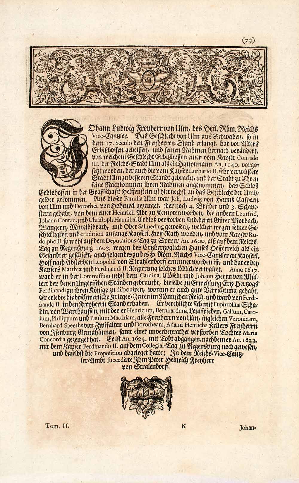 1722 Copper Engraving Johann Ludwig Von Ulm Joannes Ludovicus Portrait EUM4