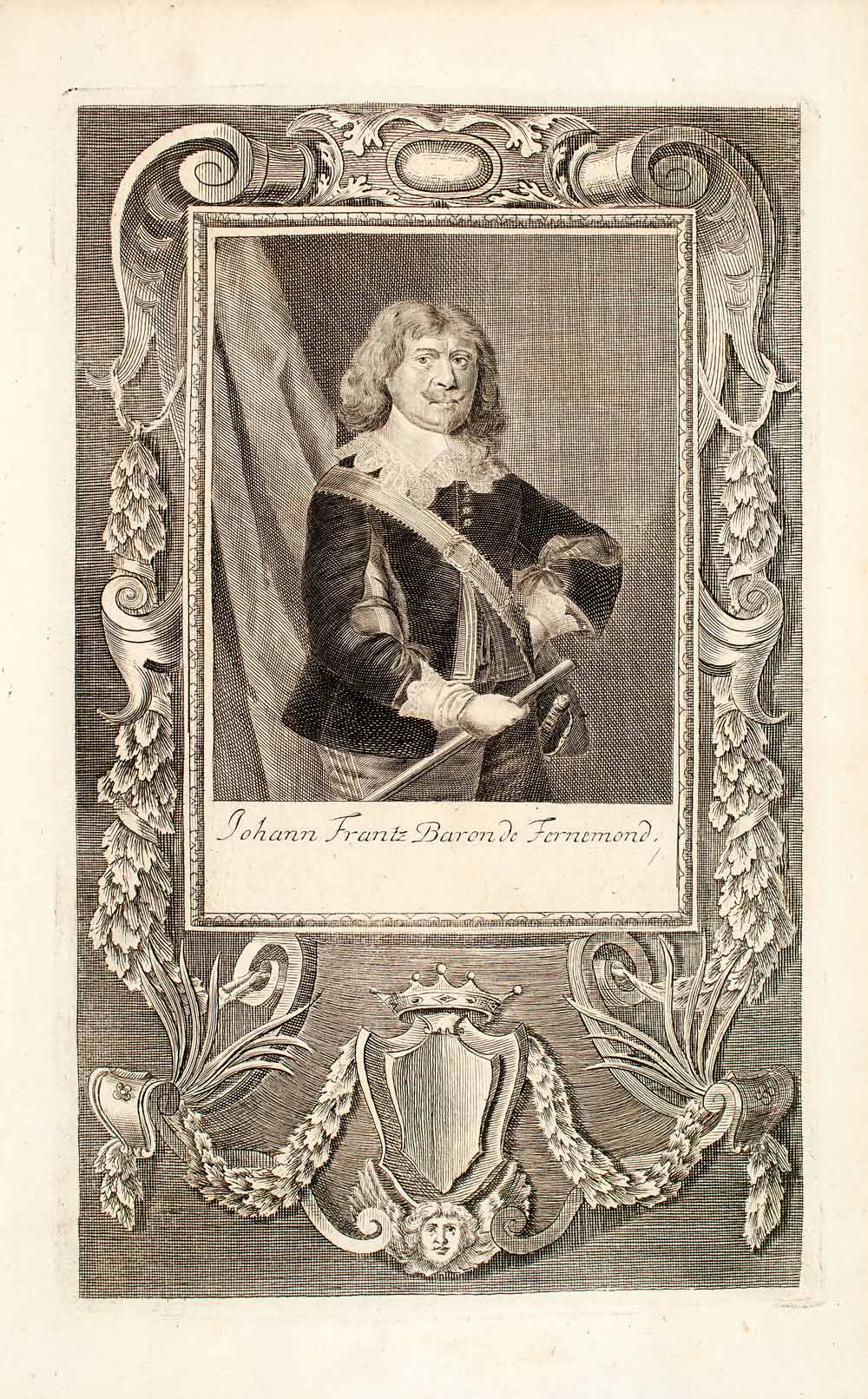 1722 Copper Engraving Johann Frantz Baron De Fernemond Portrait Habsburg EUM4