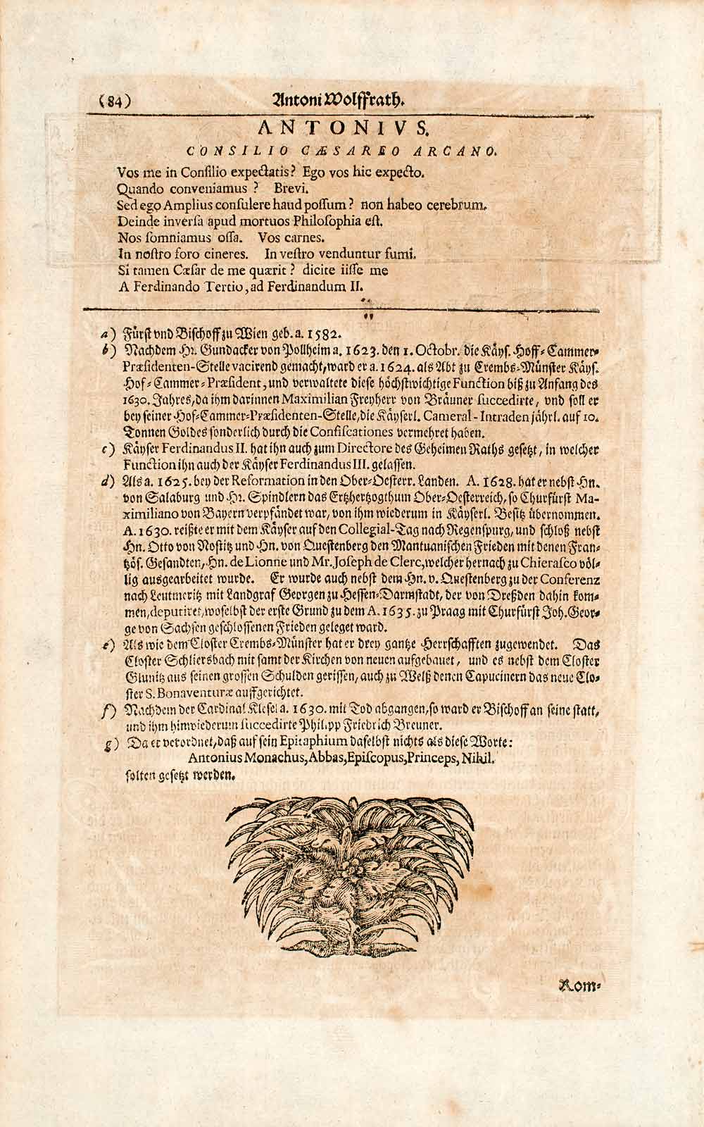 1722 Copper Engraving Anthoni Bischoff Wienn Anton Bishop Vienna Portrait EUM4