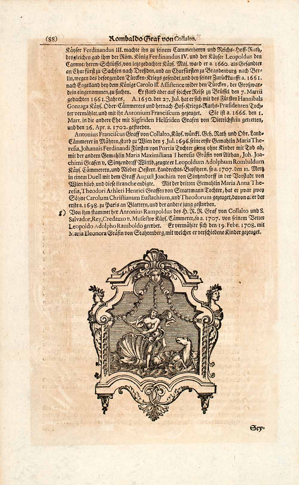 1722 Copper Engraving Rombaldo XIII Graf Von Collato Collalto Imperial EUM4