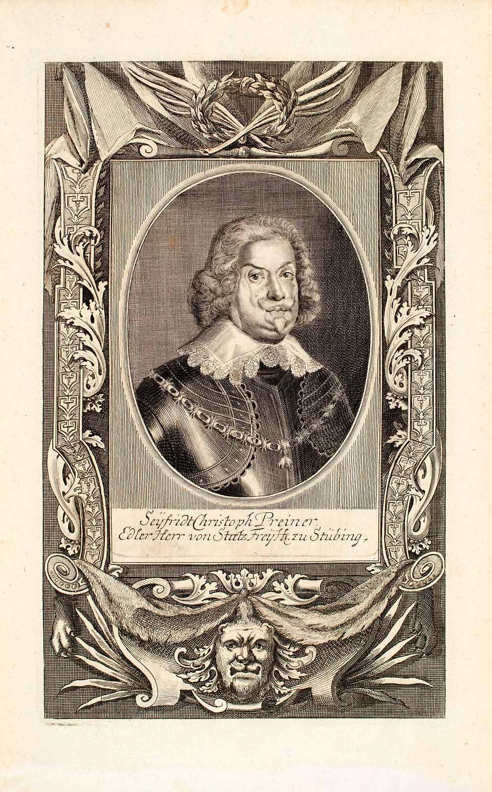 1722 Copper Engraving Seyfridt Christoph Preiner Elder Herr Statz Portrait EUM4