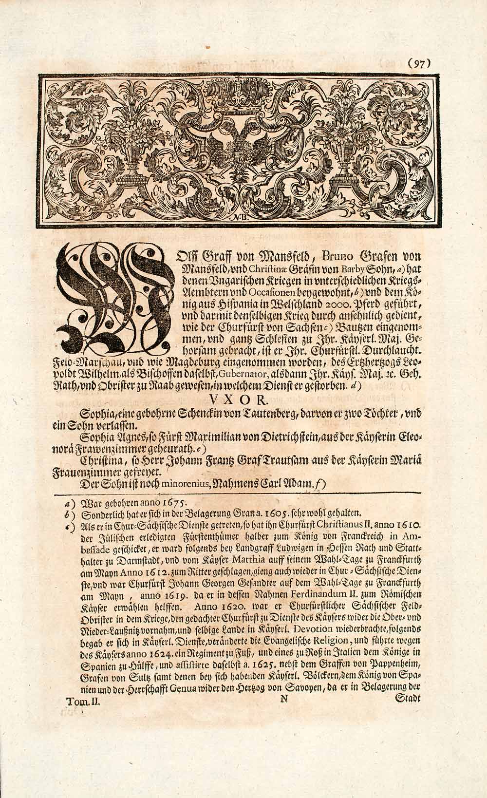 1722 Copper Engraving Wolff Graff Von Mansfeldt Portrait Count Habsburg EUM4