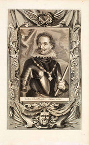 1722 Copper Engraving Don Balthasar Marradas Portrait Imperial Court Rudolf EUM4