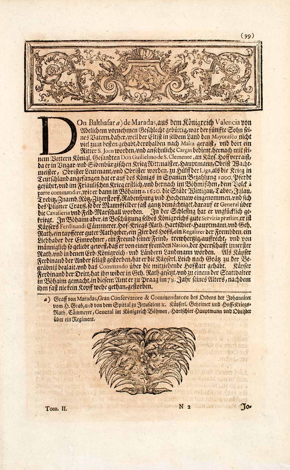 1722 Copper Engraving Don Balthasar Marradas Portrait Imperial Court Rudolf EUM4