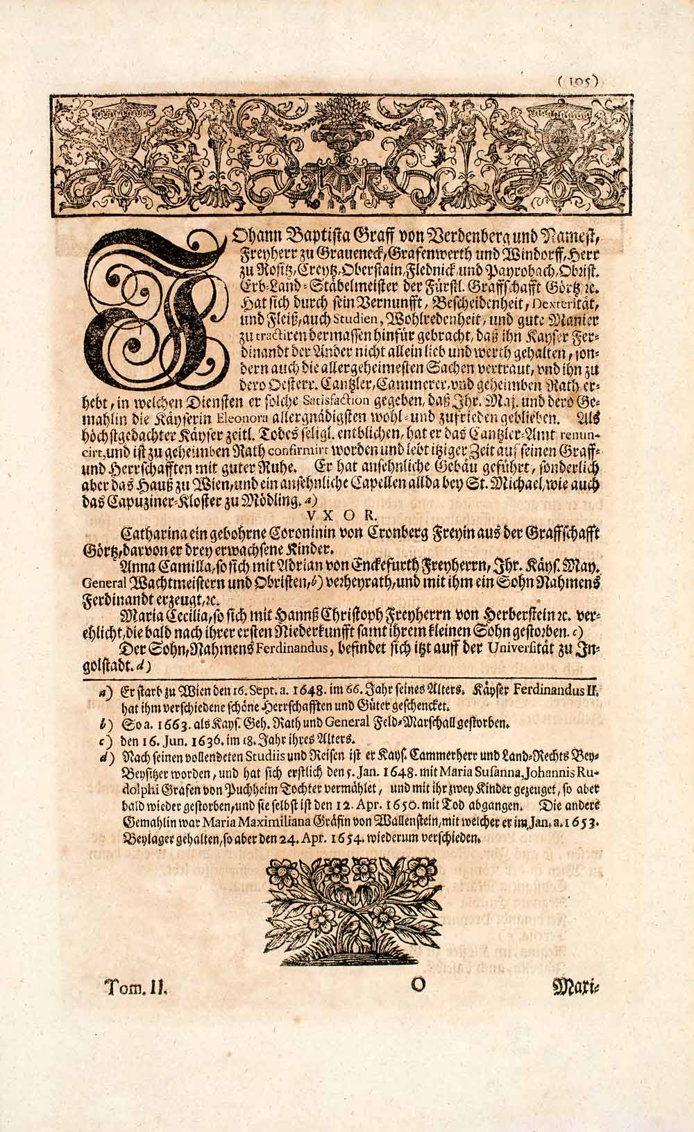 1722 Copper Engraving Johann Baptist Von Wartenberg Portrait Habsburg EUM4