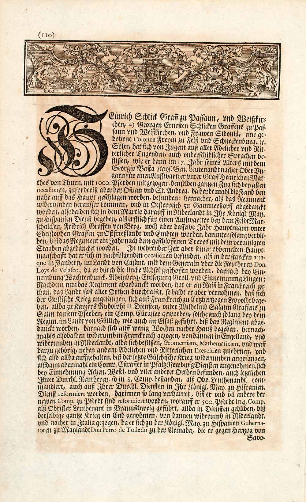 1722 Copper Engraving Count Heinrich Schlick Imperial Field Marshal War EUM4