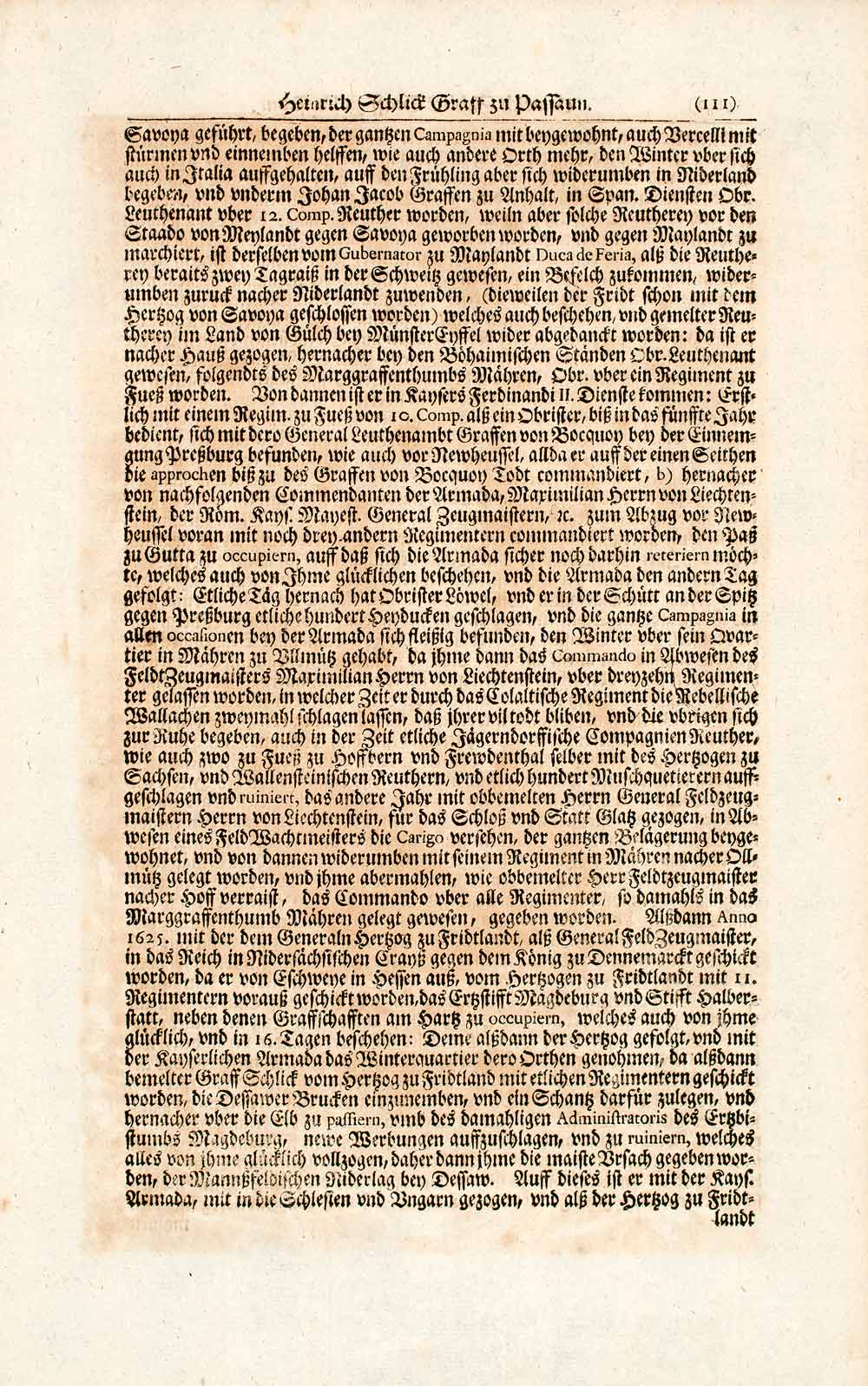 1722 Copper Engraving Count Heinrich Schlick Imperial Field Marshal War EUM4