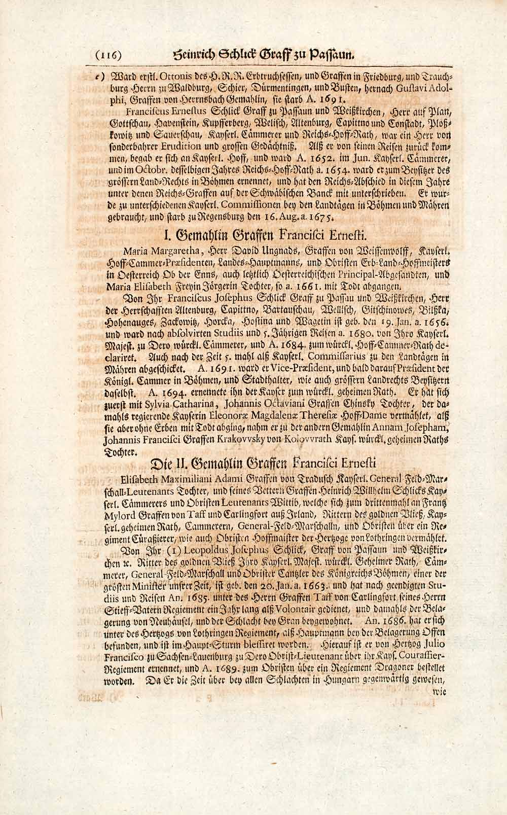 1722 Copper Engraving Count Heinrich Schlick Imperial Field Marshal War EUM4
