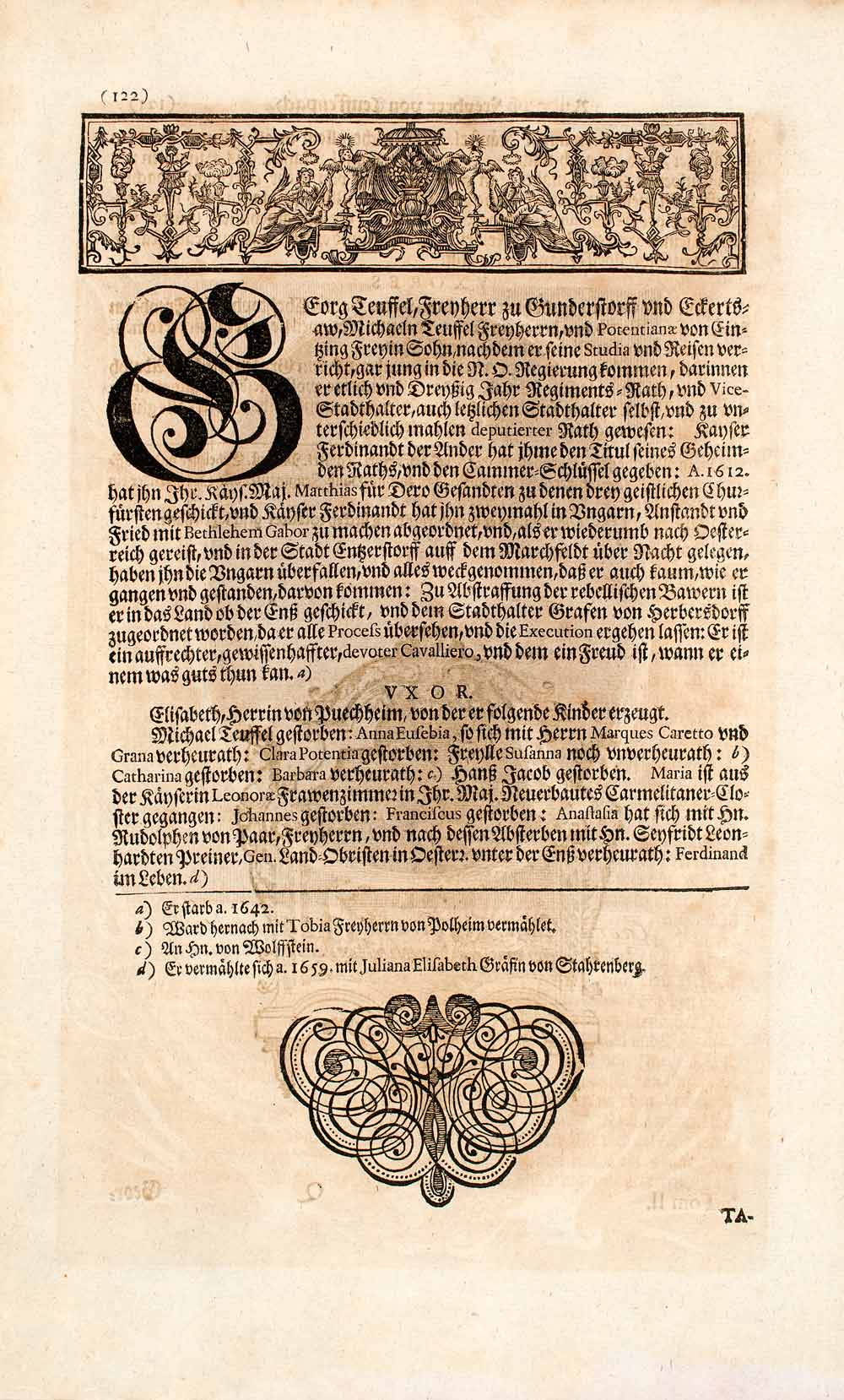 1722 Copper Engraving Georg Tuessel Frenherr Gunderstor European Noble EUM4