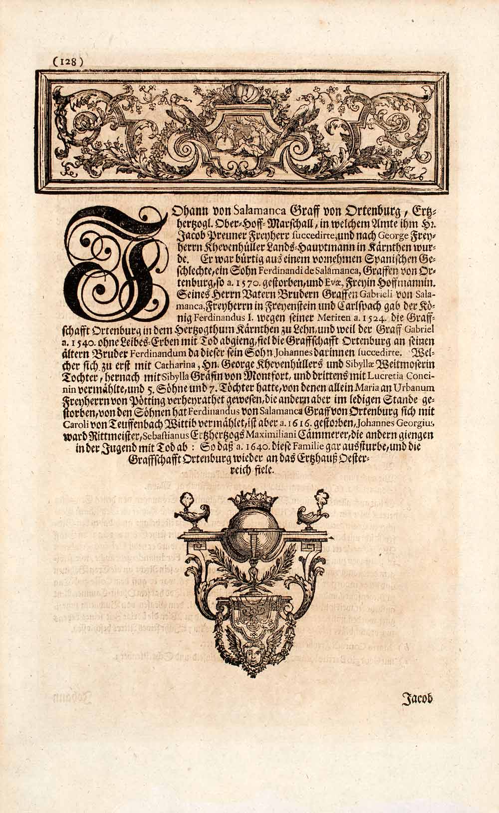 1722 Copper Engraving Imperial Count Johann Graf Von Ortenburg Imperial EUM4