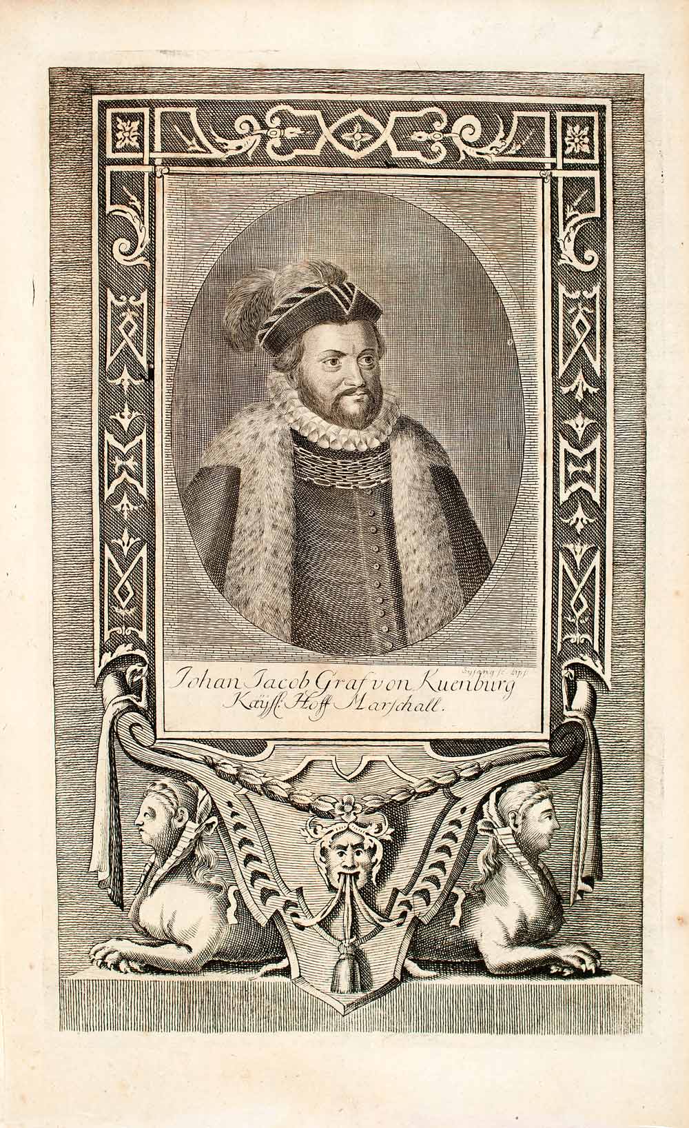 1722 Copper Engraving Portrait Johan Jacob Graf Von Kuenburg European EUM4