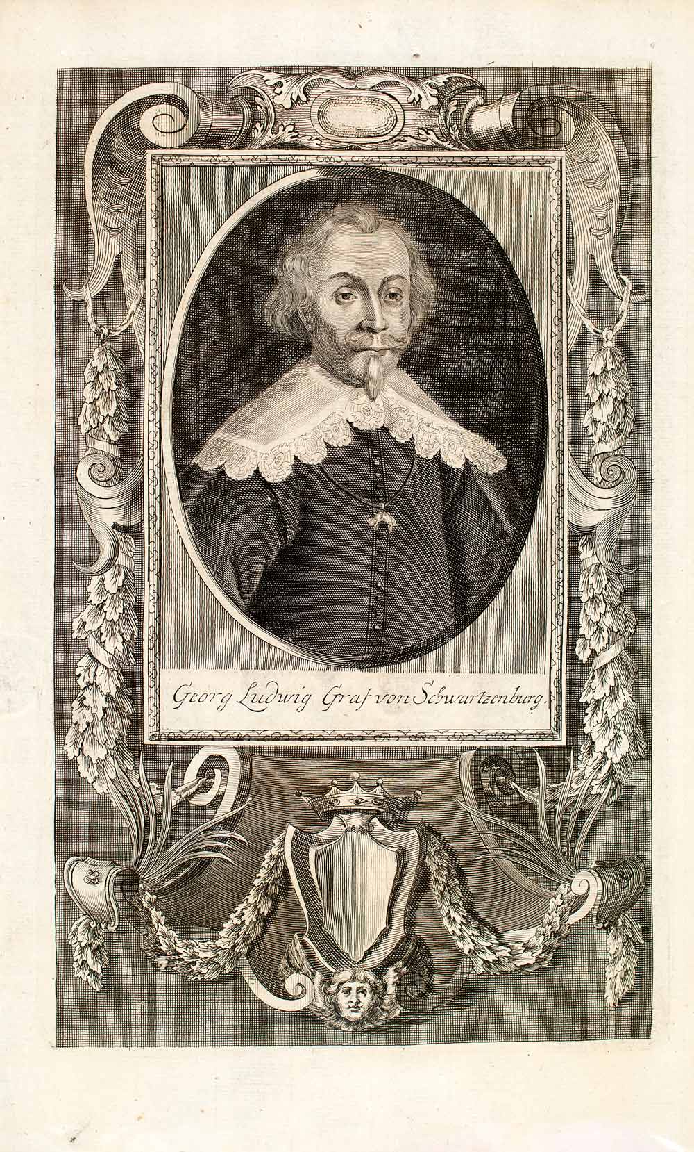 1722 Copper Engraving Georg Ludwig Graf Von Schwartzenburg Portrait EUM4