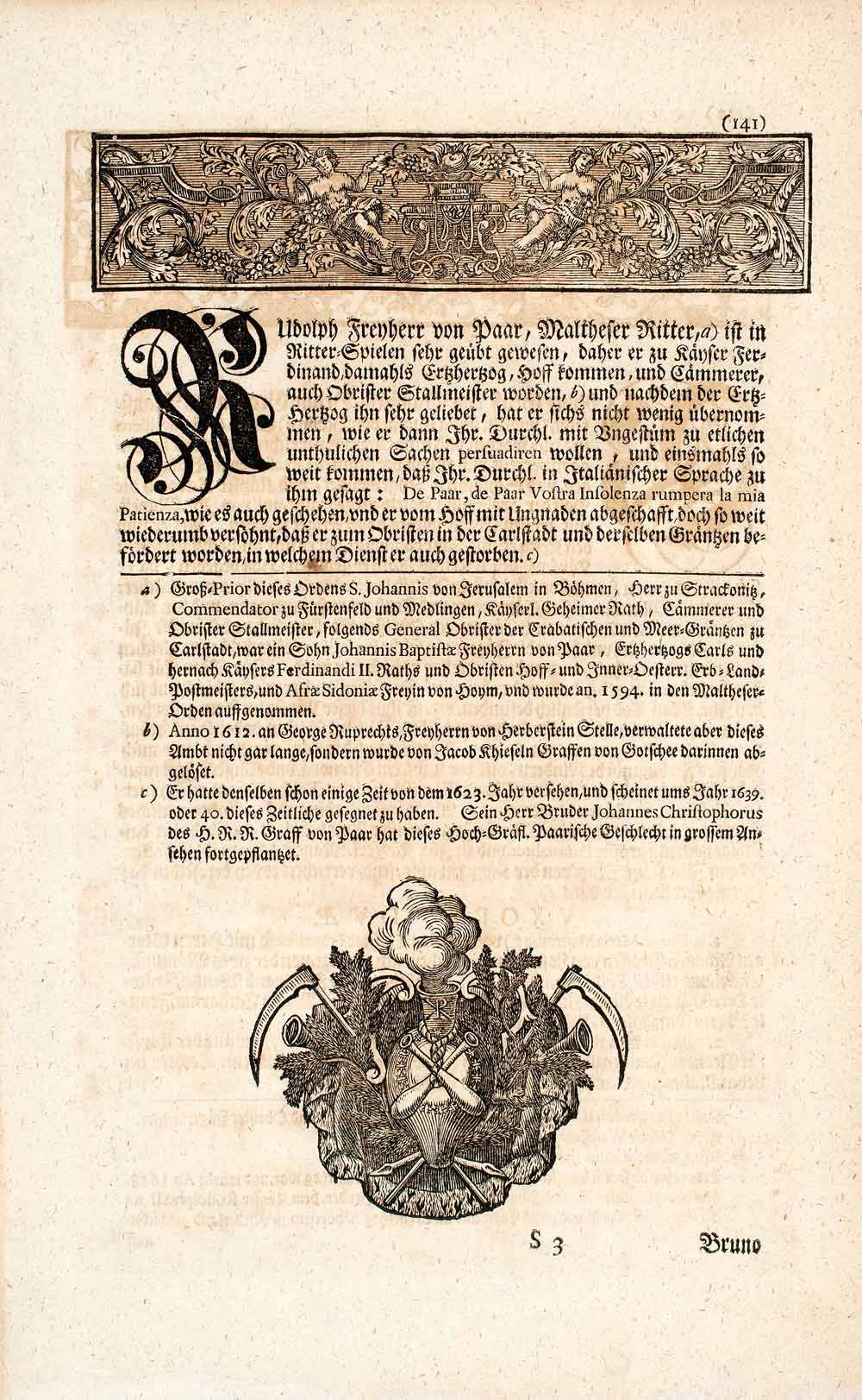 1722 Copper Engraving Baron Ludolf Freiherr Von Paar Habsburg Empire EUM4