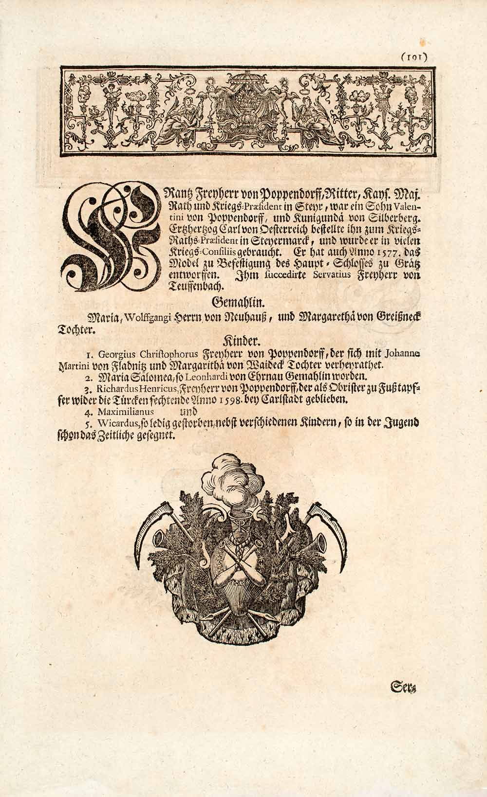 1722 Copper Engraving Baron Franz Freiherr Von Pappendorf European Nobility EUM4