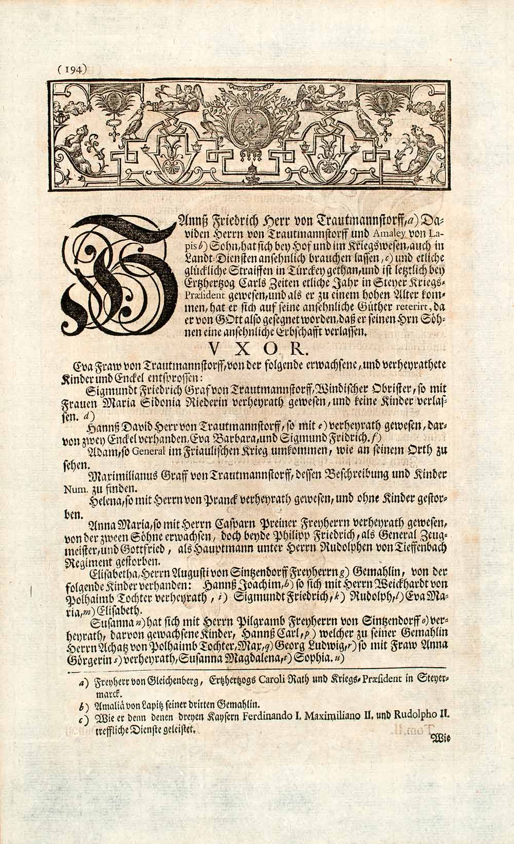 1722 Copper Engraving Portrait Hans Friedrich Herr Zu Trautmansdorff Armor EUM4