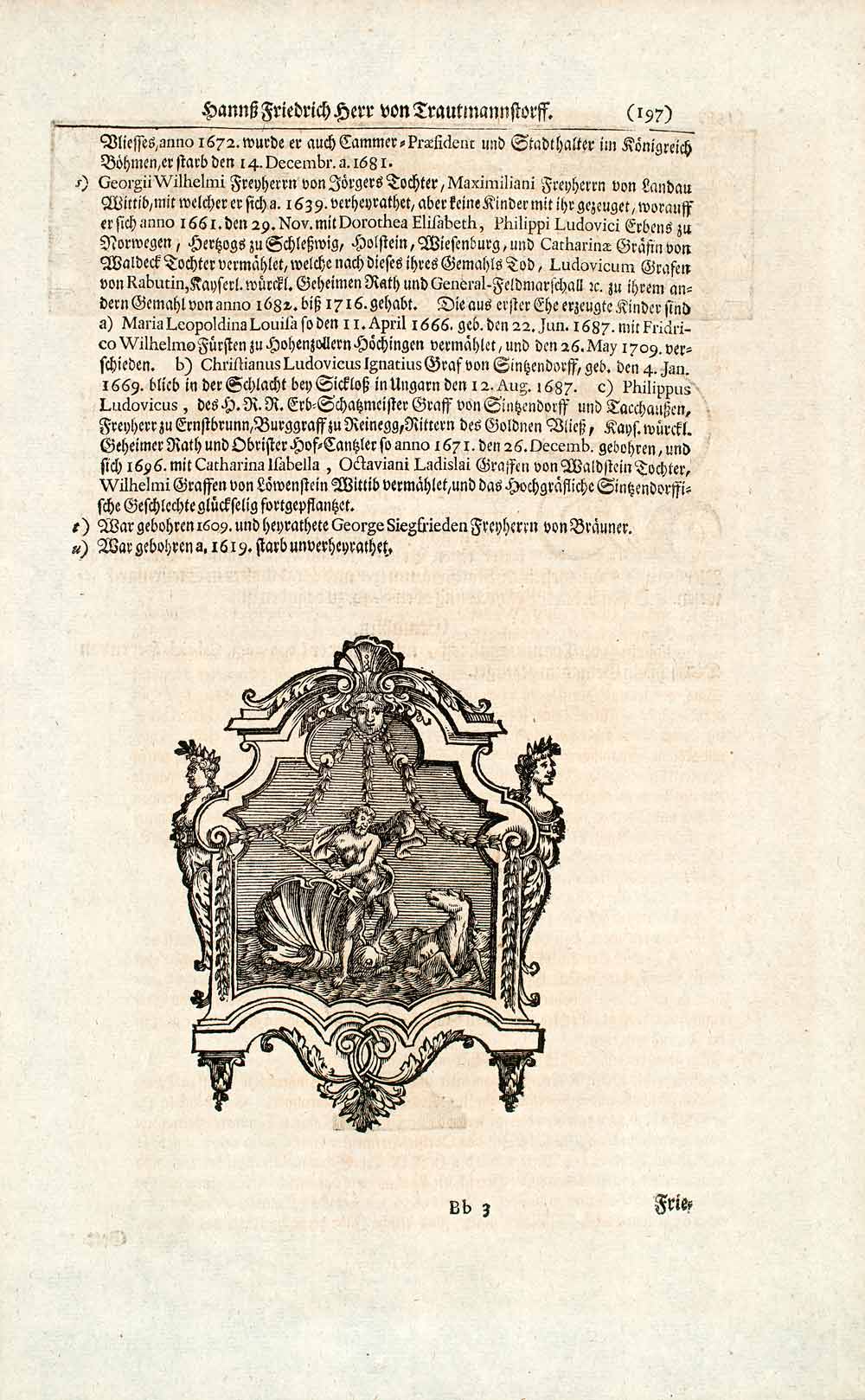 1722 Copper Engraving Portrait Hans Friedrich Herr Zu Trautmansdorff Armor EUM4