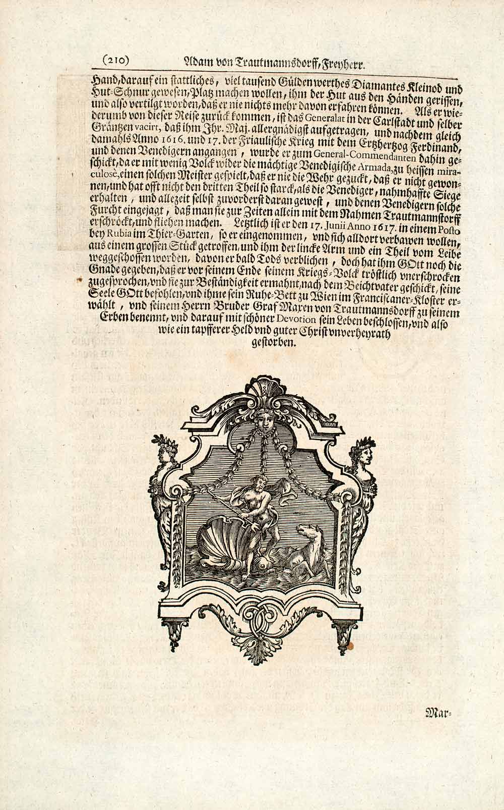 1722 Copper Engraving Portrait Adam Graf Von Trautmansdorff European EUM4