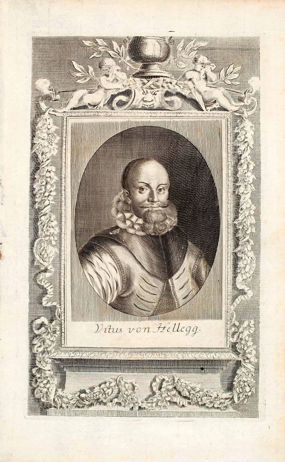 1722 Copper Engraving Portrait Vitus Von Hellegg Habsburg Empire Military EUM4