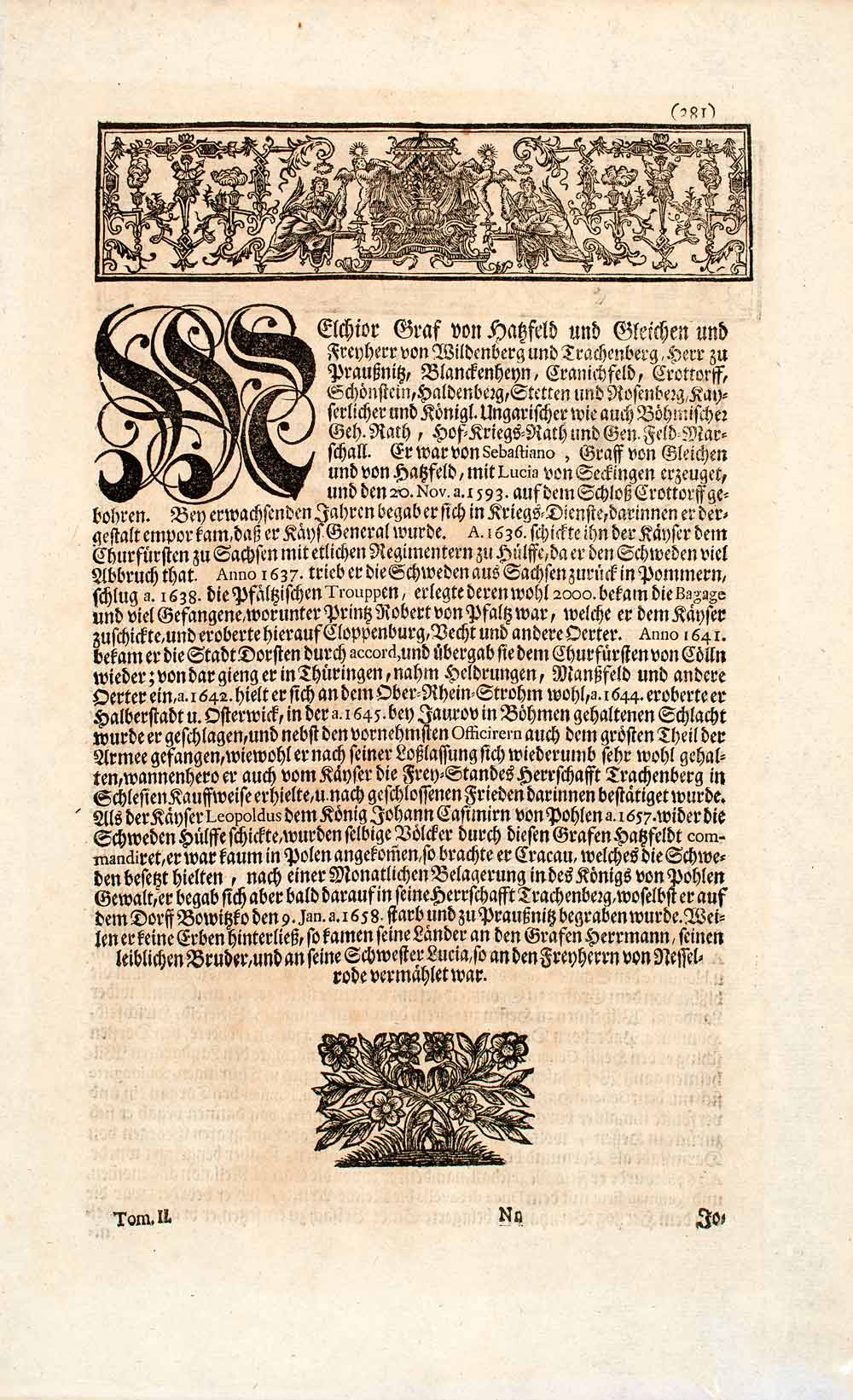 1722 Copper Engraving Melchior Graf Von Hatzfeld Hatzfeldt Imperial EUM5