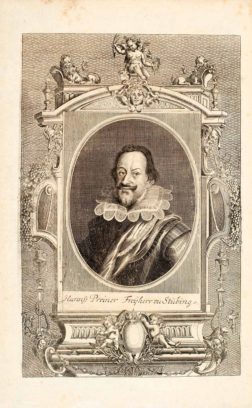 1722 Copper Engraving Portrait Hans Breuner Freiherr Von Stubing Baron EUM5