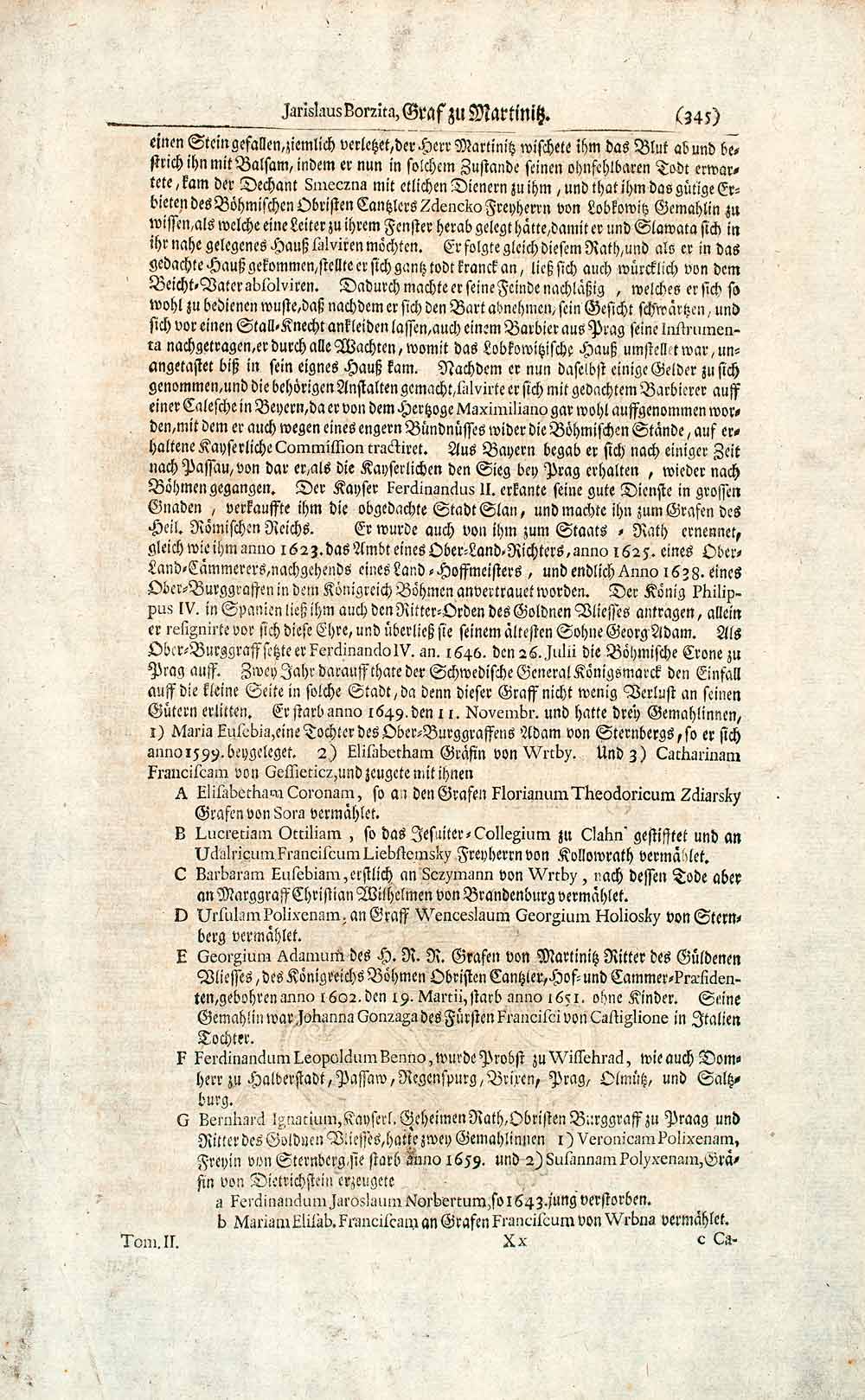 1722 Copper Engraving Portrait Jaraslau Borsita Graf Von Martinitz Habsburg EUM5