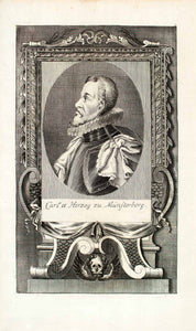 1722 Copper Engraving Carl Karl II Herzog Zu Munsterberg Duke Holy Roman EUM5