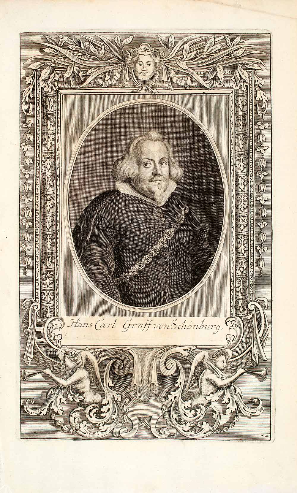 1722 Copper Engraving Portrait Hans Karl Carl Graf Von Schonburg Habsburg EUM5