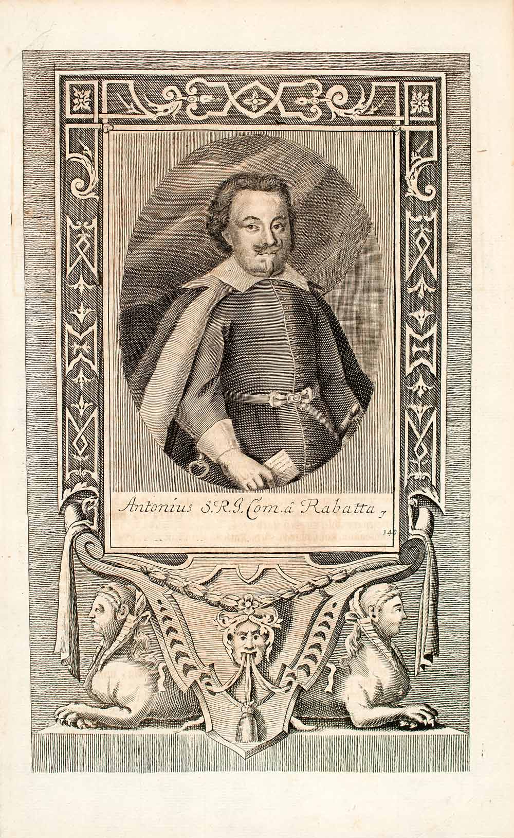 1722 Copper Engraving Portrait Antonius Freiherr Von Rabatta Antony Baron EUM5