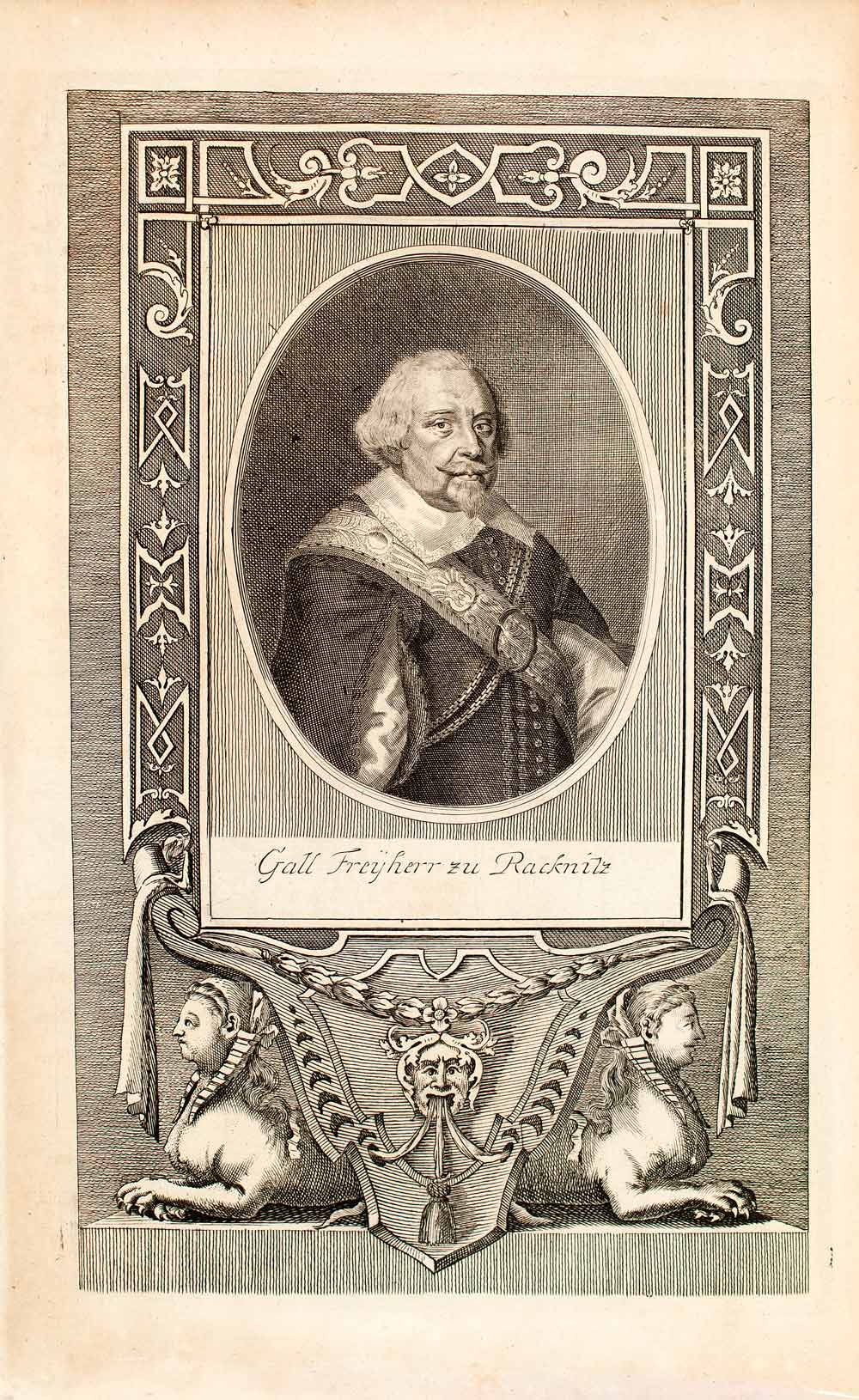 1722 Copper Engraving Portrait Gallus Baron Rachnitz Gallus Von Recknitz EUM5