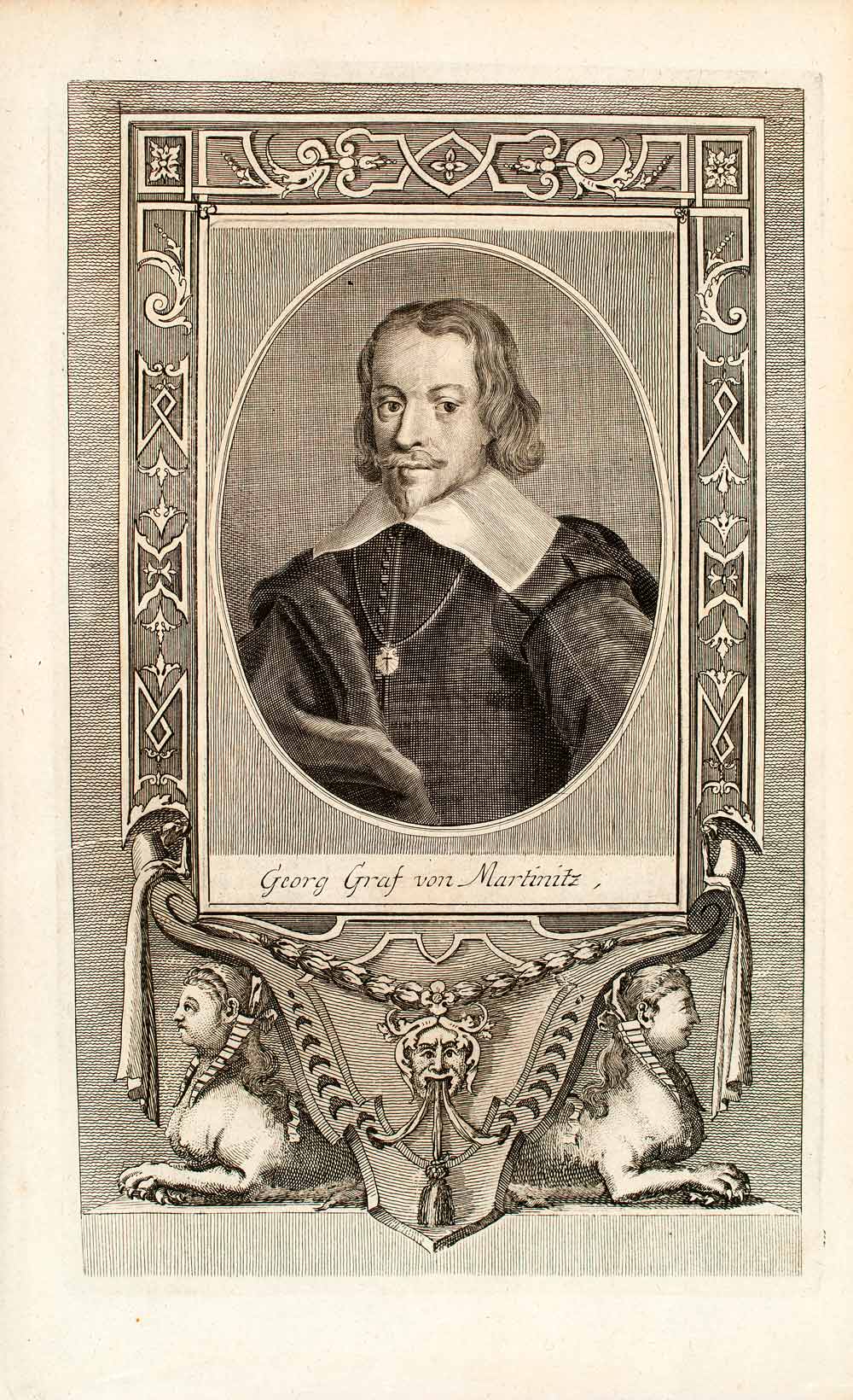 1722 Copper Engraving Portrait Georg Von Martinitz Lord Chamberlain EUM5