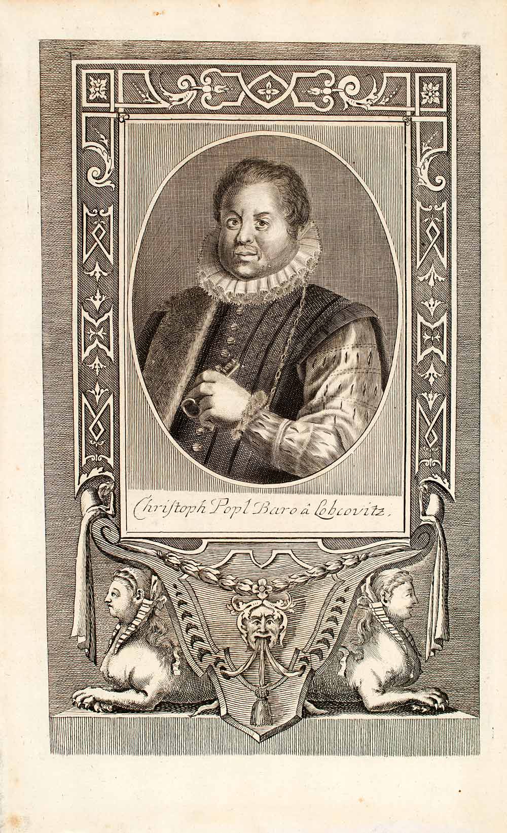 1722 Copper Engraving Portrait Christoph Popl Baro A Lobcovitz Habsburg EUM5