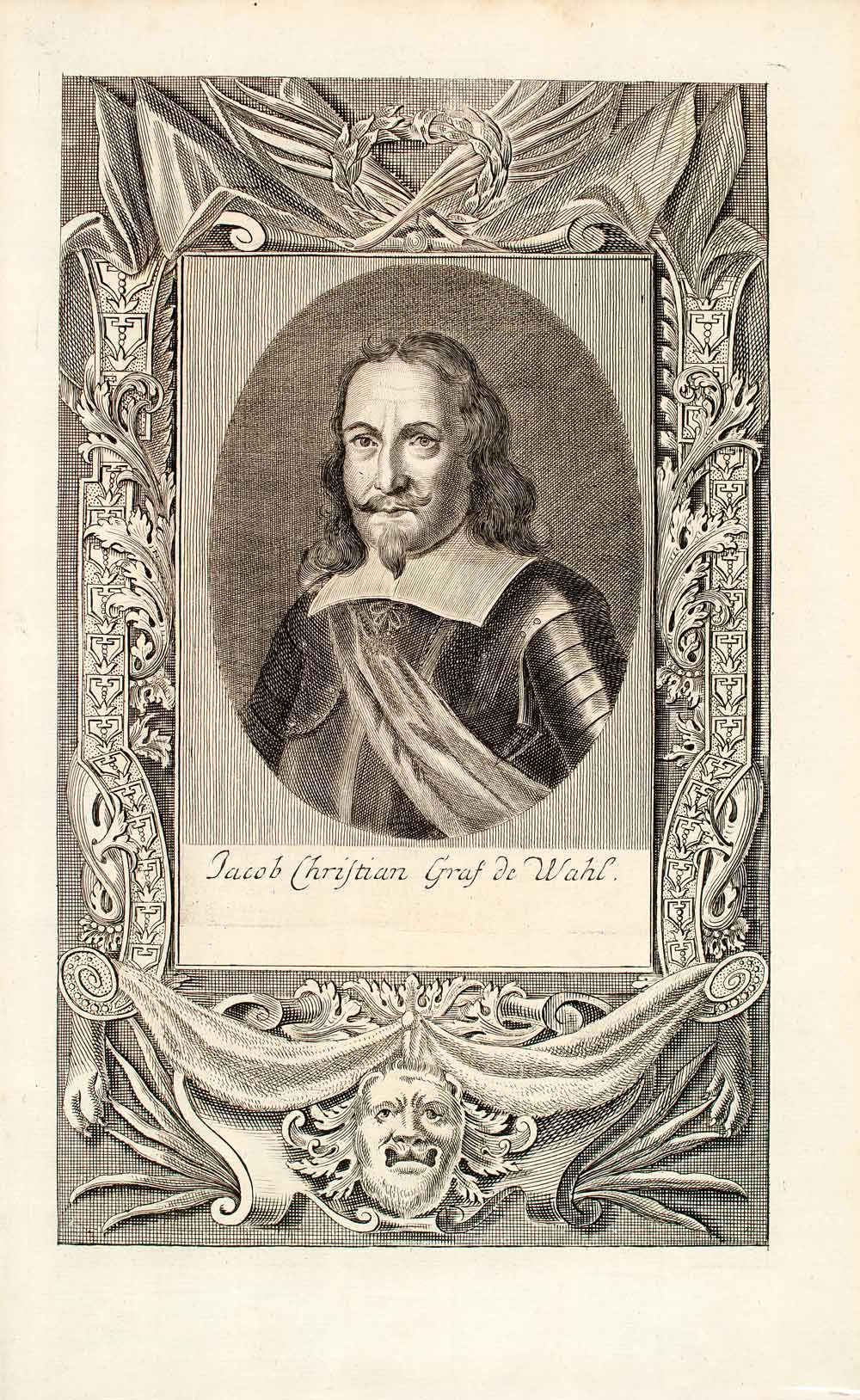1722 Copper Engraving Portrait Jacob Johann Joachim Christian Graf De Wahl EUM5