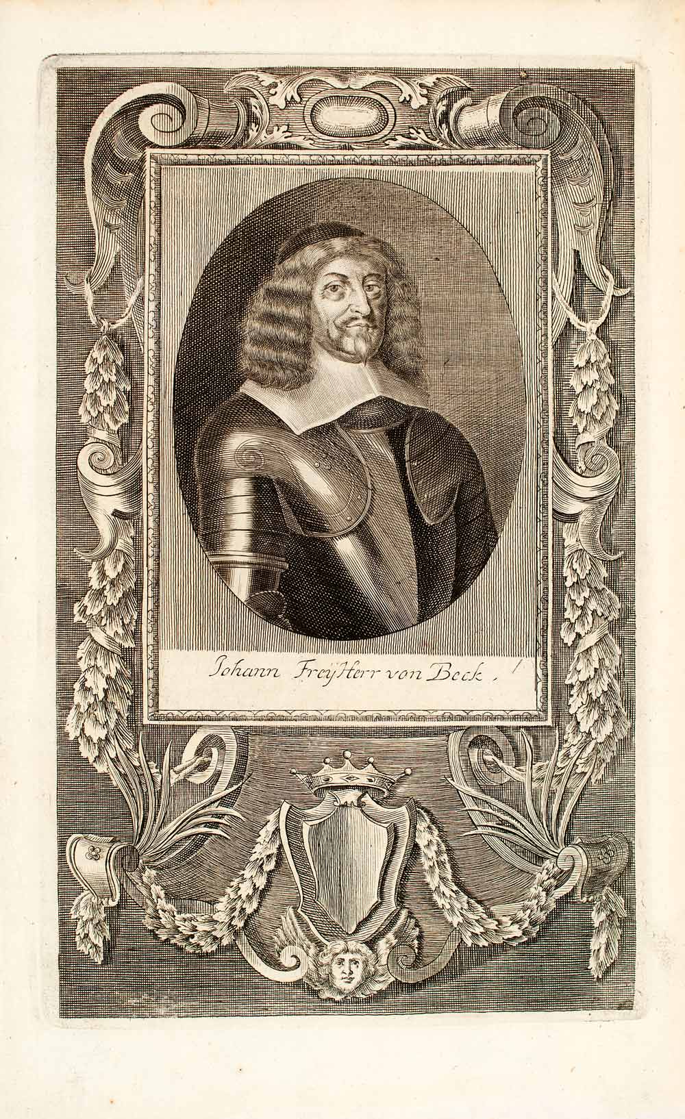 1722 Copper Engraving Portrait Johann Freiherr Von Beck Imperial Guard EUM5